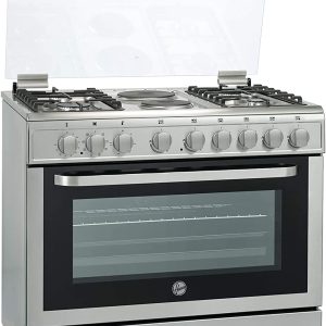 Hoover 90X60 cm Cooker, 4 Gas Burners + 2 Electric Hot Plates, Electric Oven & Grill, Steel Finish Cooking Range, Fgc9042-3Dex (Made In Turkey)"Min...