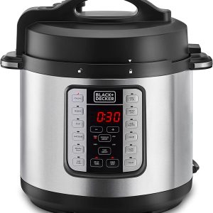 BLACK+DECKER Smart Steam Pot, 1000W, 7 in 1, 6.0 L, Smart Programmable Electric Pressure Cooker, Black/Silver – PCP1000-B5