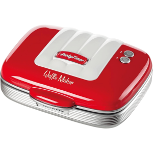 Ariete Party Time Waffle Maker with Removable Non-Stick Electric Plates, 700W, Cord Wrap, Ideal for Snacks at Home - Red