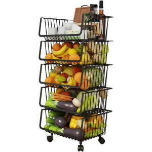 Fruit And Vegetable Storage Trolley Black 41.5x100x33cm