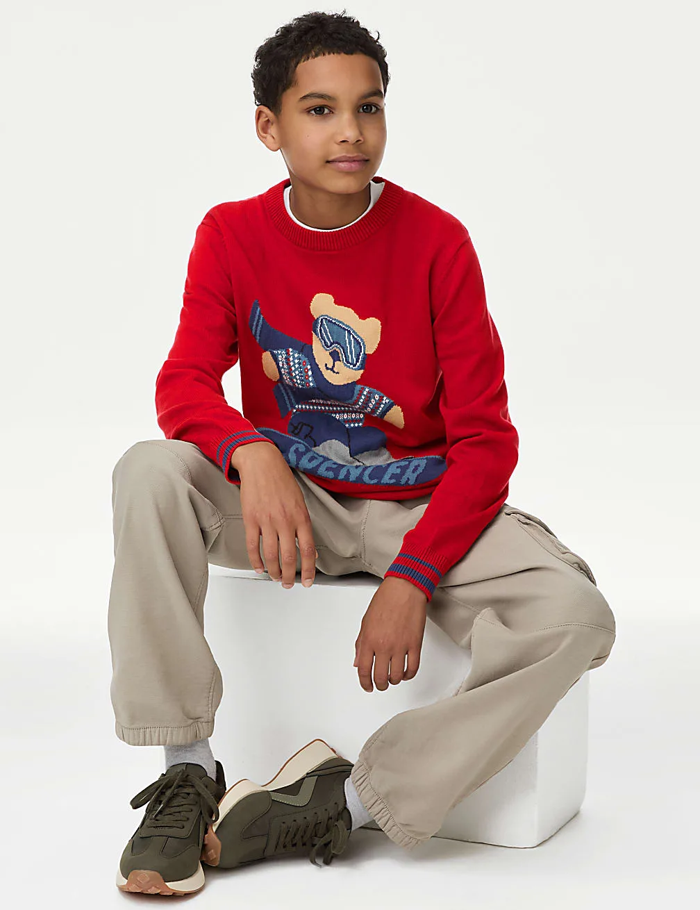 Pure Cotton Spencer Bear™ Christmas Jumper, Kids sweaters