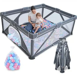 Babies and Toddlers Yobear playpen + 50 ocean balls + 2 handles - 71"x59"