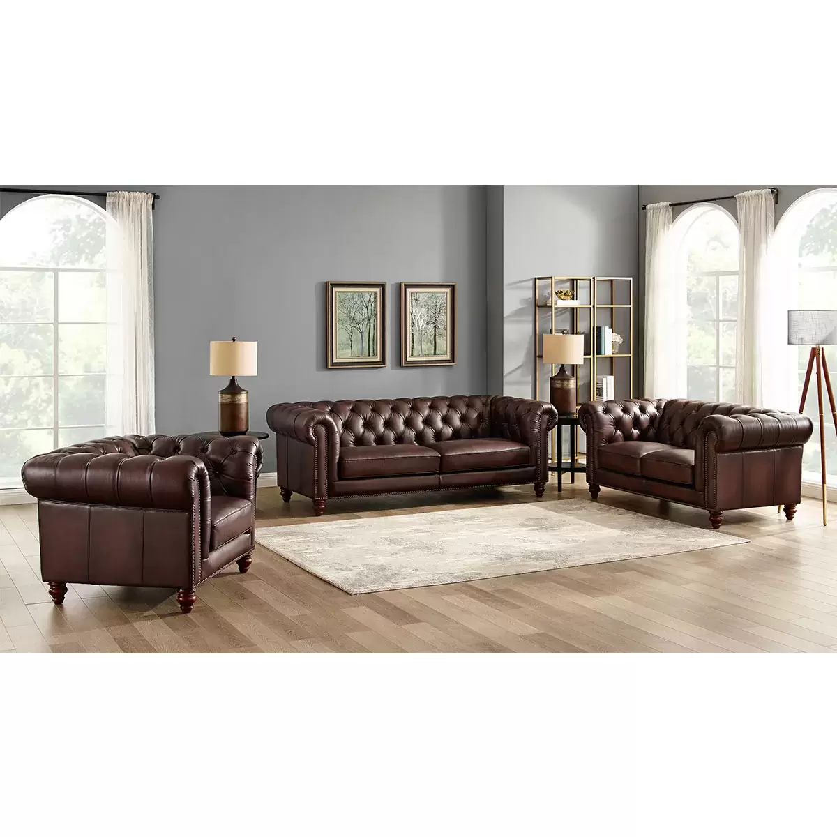 Allington, 2 Seater, Brown Leather, Chesterfield Sofa