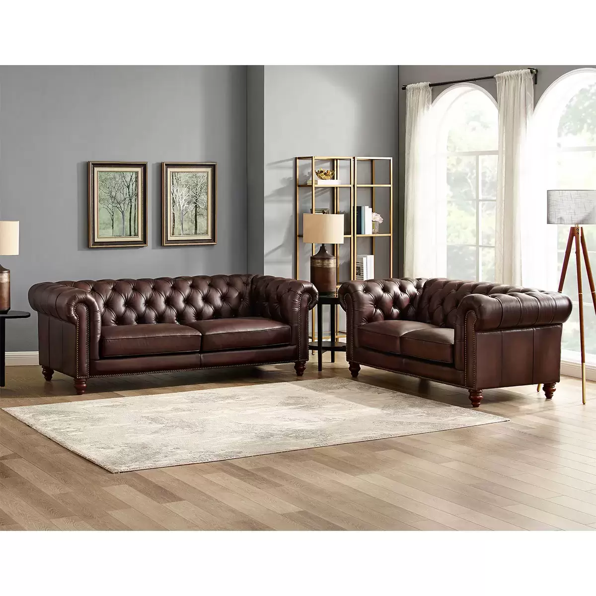 Allington, 2 Seater, Brown Leather, Chesterfield Sofa