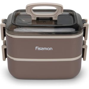 Fissman Double Deck Lunch Box 1800mL with Sauce Cup, Spoon and Fork Compartmen