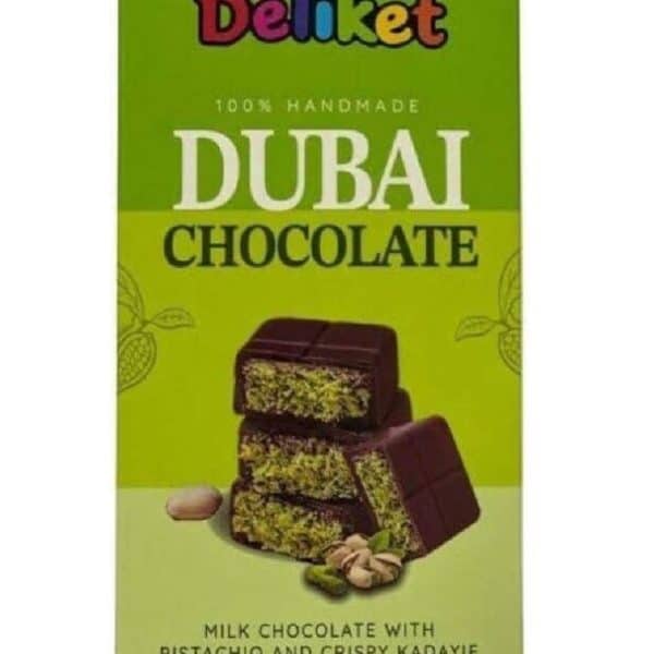 Deliket Dubai Kunafa AND Pistachio Chocolate Tablet Premium Gourmet Treat 200g
