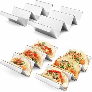 KASTWAVE Taco Holder Stand, Stainless Steel Taco Tray, Stylish Taco Shell Holders, Rack Holds Up to 3 Tacos Each Keeping Shells Upright, Health Material Taco Rack Oven, Dishwasher Safe