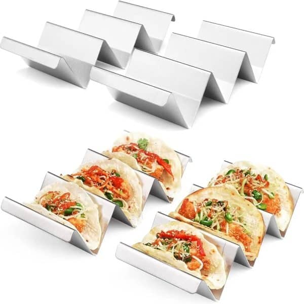 KASTWAVE Taco Holder Stand, Stainless Steel Taco Tray, Stylish Taco Shell Holders, Rack Holds Up to 3 Tacos Each Keeping Shells Upright, Health Material Taco Rack Oven, Dishwasher Safe