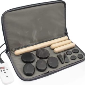Massage Stones Set with Hot Rocks Bamboo Heating Kit for Massage Hot Stones Massage Heater Kit with Temperature Control and Carry Bag for Home Use