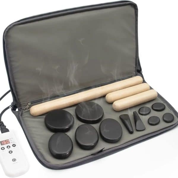 Massage Stones Set with Hot Rocks Bamboo Heating Kit for Massage Hot Stones Massage Heater Kit with Temperature Control and Carry Bag for Home Use
