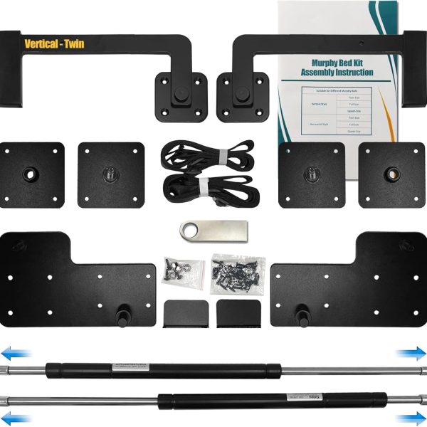 Murphy Bed Hardware Kit with Two-Stage Luxury Gas Spring - Effortless to Pull Down & Fold Back, Good Design Combining Scattered Parts for Heavy Duty Bed Frame,Hidden Murphy Beds Kit Vertical Twin