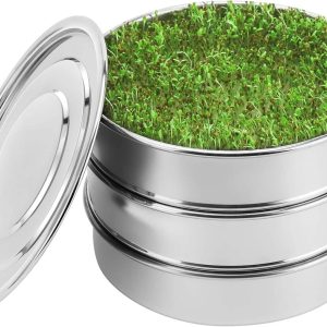 SOLIGT Stackable Stainless Steel Seed Sprouting Kit, Sprout Maker, Microgreens Growing Kit, 2-Tier Mesh Sprouting Trays, 1 Base and 1 Cover Lid