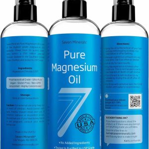 Seven Minerals, Pure Magnesium Oil Spray - Big 12 oz (Lasts 24 Months) - USP Grade Magnesium Spray, No Unhealthy Trace Minerals - from Ancient Underground Permian Seabed in USA, Free eBook Included