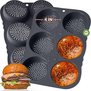 GDDGCUO 6-Cup Silicone Hamburger Bun Pan – 4-Inch Nonstick Mold for Homemade Burger Buns, Dishwasher Safe, Easy Release