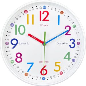 Learning Clock for Kids-Silent, Analog Clock for Bedrooms-Kids Room Decor-10 Inch Colourful Wall Clock Helps Children See Time Easier,children's room decoration clock