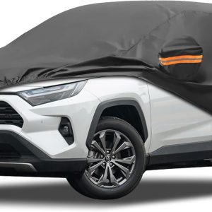 MORNYRAY Compatible with Toyota RAV4,Car Cover Outdoor Waterproof Sun Rain Snow and  Hail Protection with Driver Door Zipper (Black, Custom Fit Toyota RAV4)