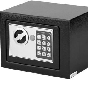 Steel safety deposit box, a safety deposit box for the office or home, with a key, high security, in-room electronic safe, affordable small compact safety deposit boxes, black