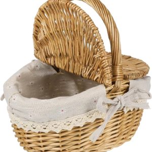 Basket Woven Basket for Reusable Picnic Baskets Fruit Bread Vegetable Storage Basket Lid Natural Wicker Home Organization Style