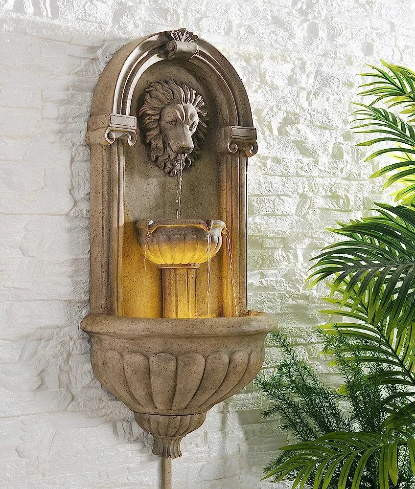 Stone Finish Polyresin Indoor/Outdoor Lion Head Wall - Image 5