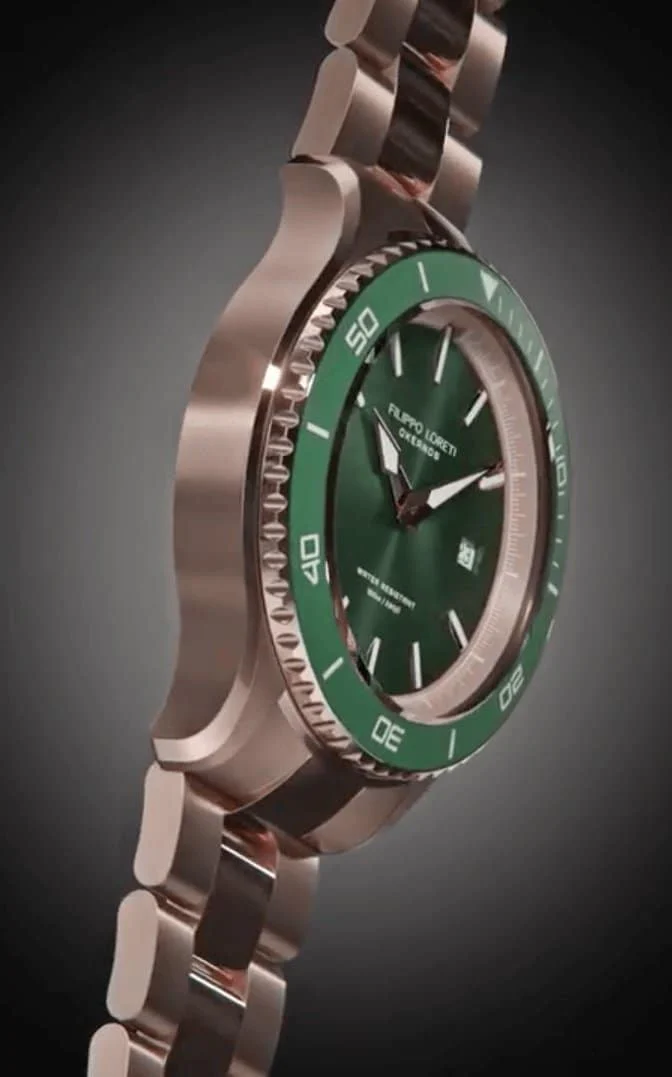 OKEANOS Rose Gold Green Link Watch - Image 3