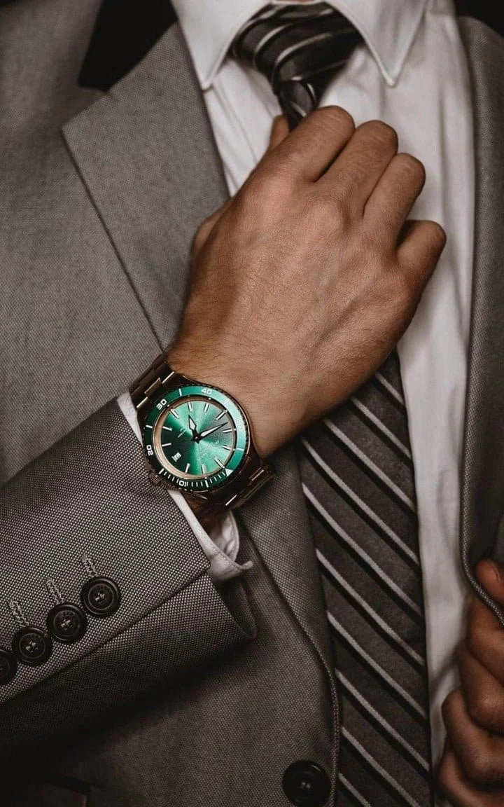 OKEANOS Rose Gold Green Link Watch - Image 5