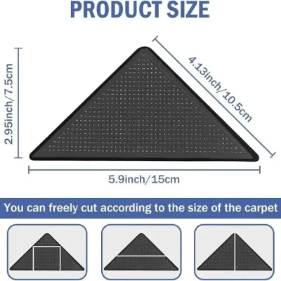 16 Pcs Rug Tape Non Slip Rug Pads Grippers for Hardwood Floors and Tiles Reusable Carpet Tape for Area Rugs Double Sided Adhesive Rug Stickers Keep Corners Flat Black8.jpg