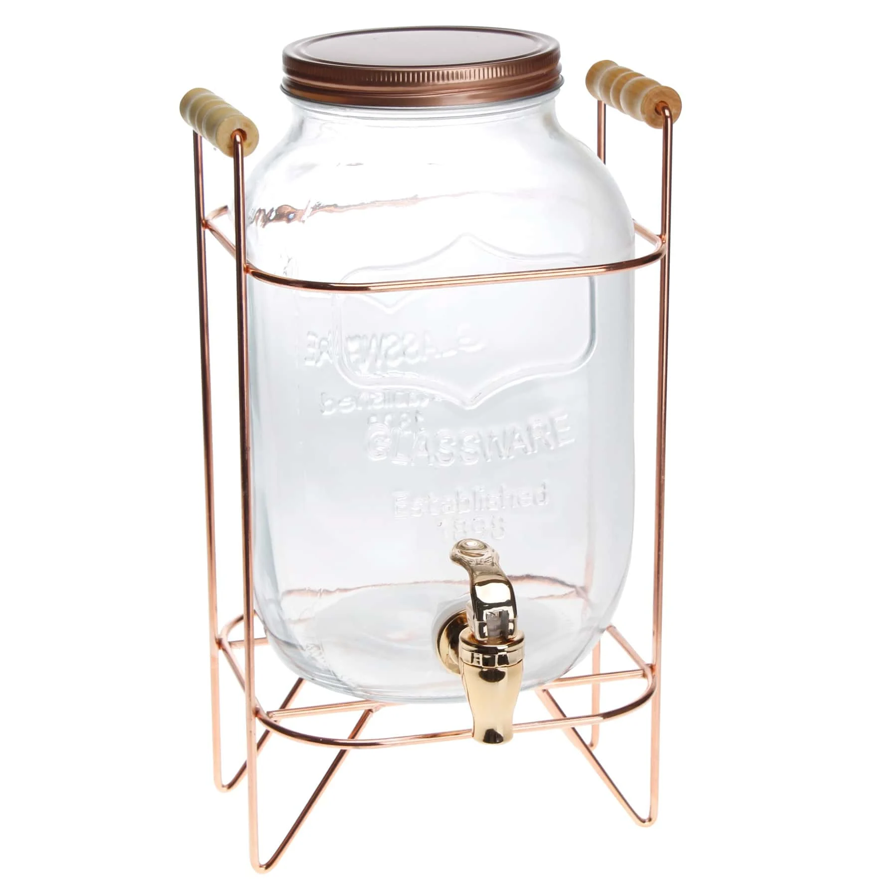 Glass Juice Dispenser With Rose Gold Stand (18.5 x 17.5 x 32 cm