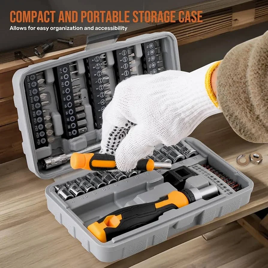 Hi-Spec 79pc Multi Screw Driver Bit Set and 1/4 inch Socket Set with Handles. Flexible Extension