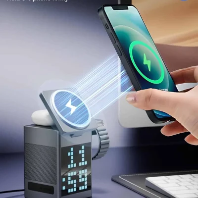 3 in 1 Wireless Charging Station with Bluetooth Speaker Magnetic Watch Charger LED Clock Display Grey6.jpg