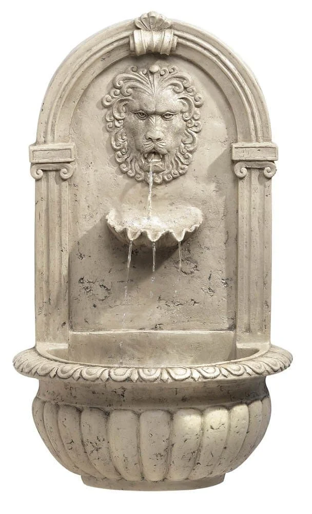 Stone Finish Polyresin Indoor/Outdoor Lion Head Wall