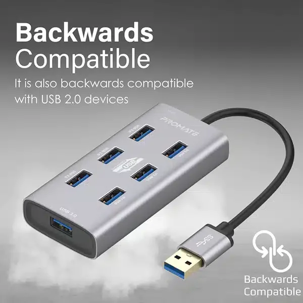 Promate 5Gbps Aluminium Alloy USB Hub with - Image 2