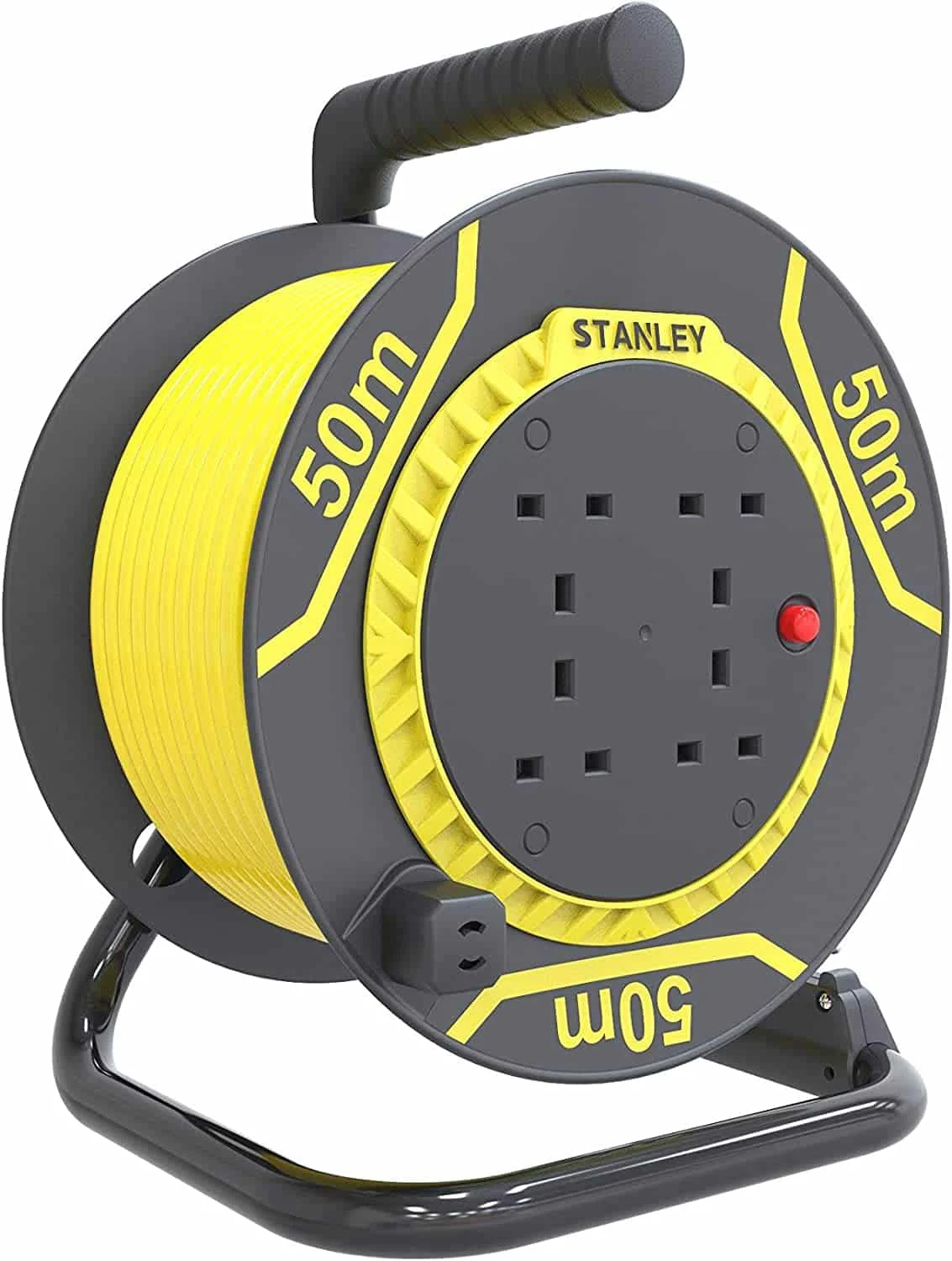 STANLEY Power Extension Cable Reel 50m with 4 Sockets, Overload Protection and Cable Guide, ESMA Certified