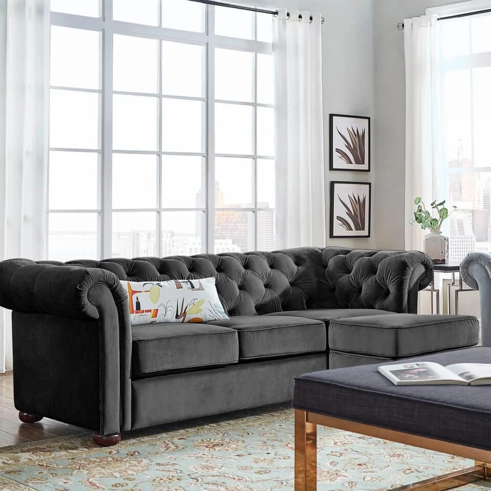 Barcelona 3-Seater Velvet L-Shape Sofa