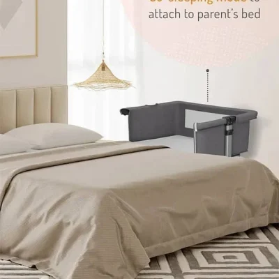 Bonfino Regal Crib Bedside Bassinet Adjustable 6 Level Heights Mosquito Net 0 Months 90 x 90 x 75cm Grey 0 Months.6.jpg