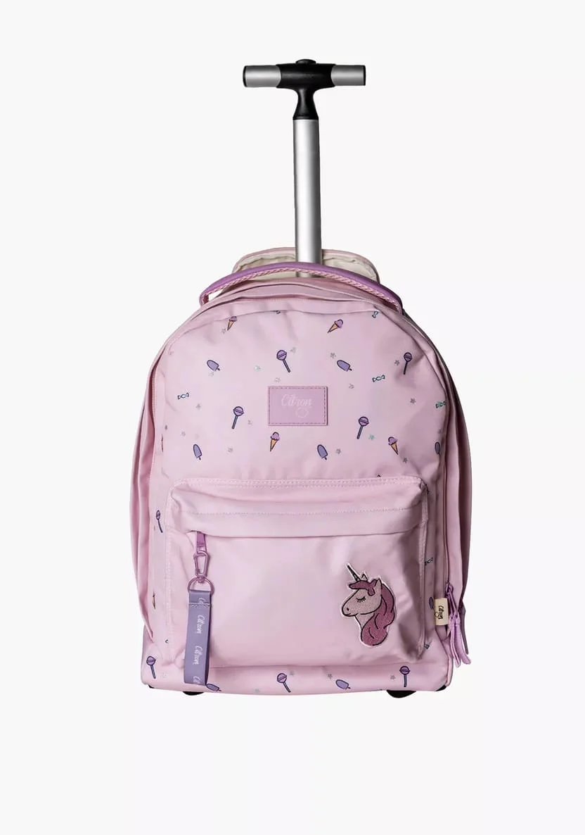 Citron Unicorn Print Trolley Backpack with Wheels
