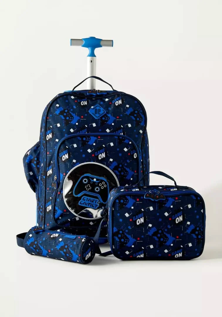 Gamer Print Trolley Backpack with Lunch Bag