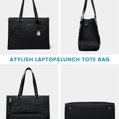 LOVEVOOK Lunch Tote Bag for Women 15.6 Inch Laptop Bag with Insulated Lunch Compartment Quilted Large Capacity Computer Handbag with Purse for Business Work Nurse Office Collage Casual Black8.jpg