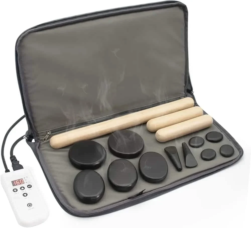 Massage Stones Set with Hot Rocks Bamboo
