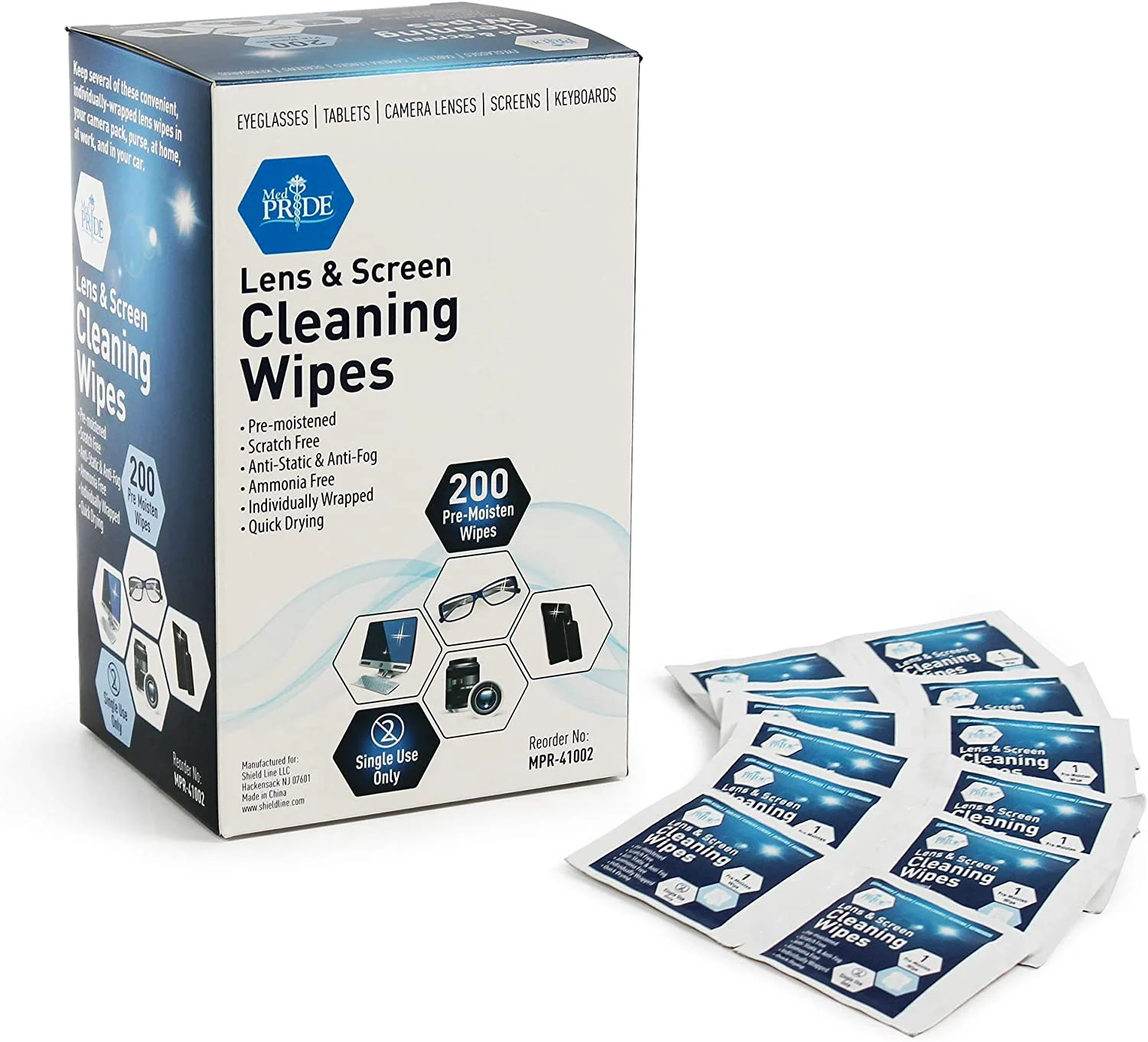 MEDPRIDE 200 Premoistened Lens & Screen Wipes