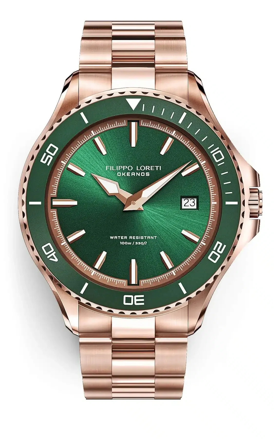 OKEANOS Rose Gold Green Link Watch