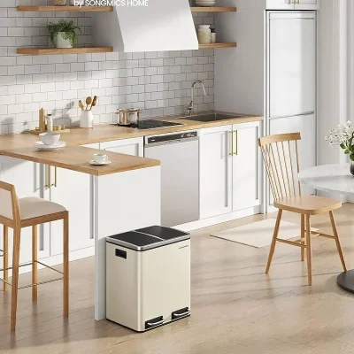 SONGMICS Kitchen Bin 2 x 15 L Double Bin for Recycling and Waste Pedal Bin 15 Liners Included Inner Buckets Soft Close for Small Families Steel Sand Beige and Ink Black LTB30A099.jpg