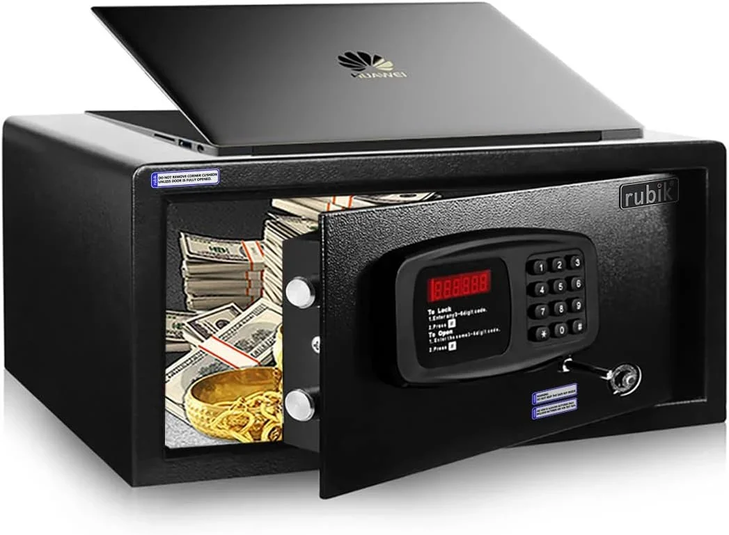 Rubik Hotel Safe Box Large Steel Strongbox with Hotel Style Digital Lock and Key Entry for Home Office Business