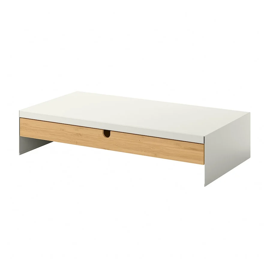 Monitor stand with drawer, white