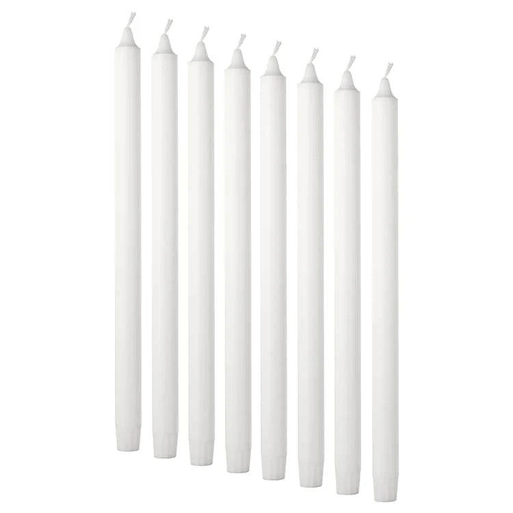 8 Pack Unscented candles, white, 13 ¾ "