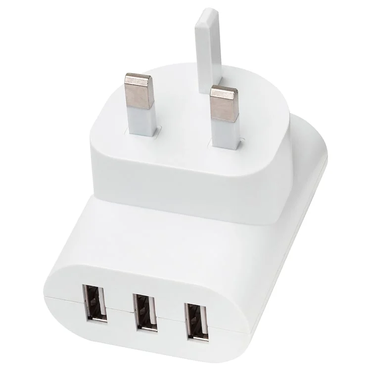 3-port USB charger, white