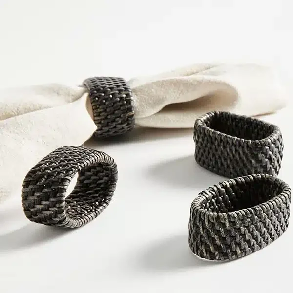 Tava Handwoven Rattan Oval Napkin Rings Set