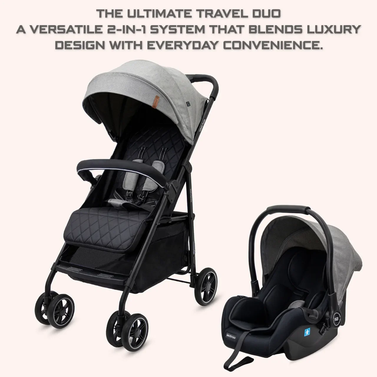Neobreez Vomx1 Plus 2 In 1 Travel System Stroller Medium Grey (1)